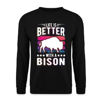 Life is better with a Bison Water Buffalo Buffalo Buffalo - Unisex Sweatshirt - black - Front - Alina (178cm) & Michal (187cm)