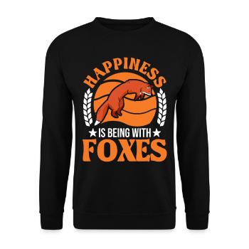 Happiness is being with Foxes Fuchs - Unisex Sweatshirt - black - Front - Alina (178cm) & Michal (187cm)