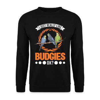 J’aime vraiment les perruches Perruche Perruche - Sweat-shirt Unisexe - noir - Devant - Alina (178cm) & Michal (187cm)