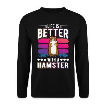 La vie est meilleure avec un Hamster Hamster Golden Hamster Hamster - Sweat-shirt Unisexe - noir - Devant - Alina (178cm) & Michal (187cm)