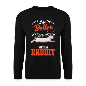 Life is better with a Rabbit Hase Kaninchen - Unisex Pullover - Schwarz - Vorne - Alina (178cm) & Michal (187cm)