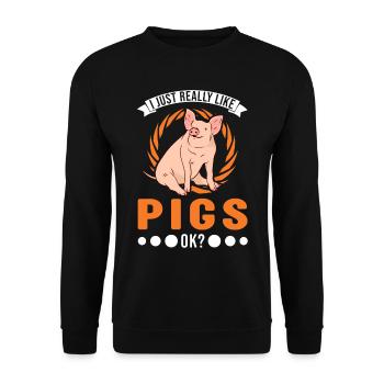 I just really like Pigs Landwirt Schweine - Unisex Pullover - Schwarz - Vorne - Alina (178cm) & Michal (187cm)