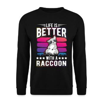 Life is better with a Raccoon Waschbär - Unisex Sweatshirt - black - Front - Alina (178cm) & Michal (187cm)