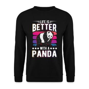 Life is better with a Panda - Unisex Sweatshirt - black - Front - Alina (178cm) & Michal (187cm)