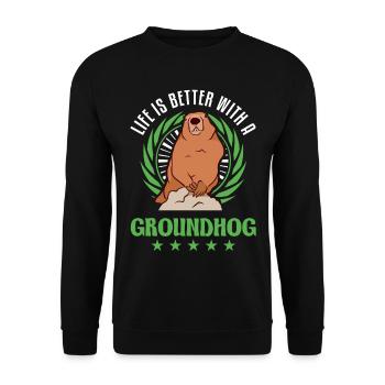 Life is better with a Groundhog Marmot - Unisex Sweatshirt - black - Front - Alina (178cm) & Michal (187cm)