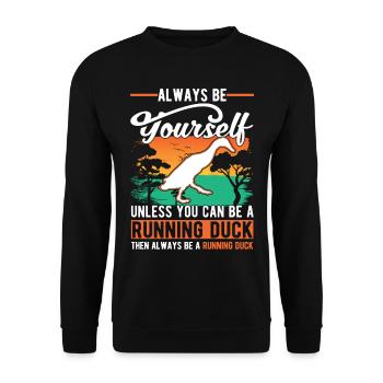 Indian Running Gift Running Duck - Unisex Sweatshirt - black - Front - Alina (178cm) & Michal (187cm)