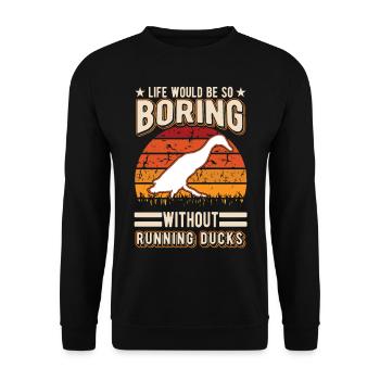 Indian Running Gift Running Duck - Unisex Sweatshirt - black - Front - Alina (178cm) & Michal (187cm)