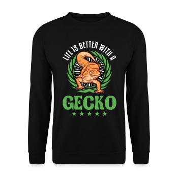 Life is better with a Gecko Leopard gecko - Unisex Sweatshirt - black - Front - Alina (178cm) & Michal (187cm)