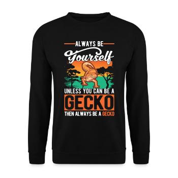 Always be yourself Unless you can be a Gecko - Unisex Pullover - Schwarz - Vorne - Alina (178cm) & Michal (187cm)
