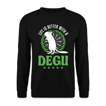 La vie est meilleure avec un Degu - Sweat-shirt Unisexe - noir - Devant - Alina (178cm) & Michal (187cm)