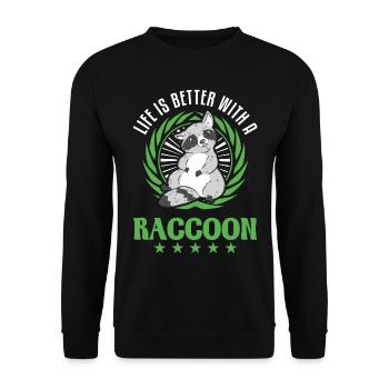 Life is better with a Raccoon Waschbär - Unisex Sweatshirt - black - Front - Alina (178cm) & Michal (187cm)