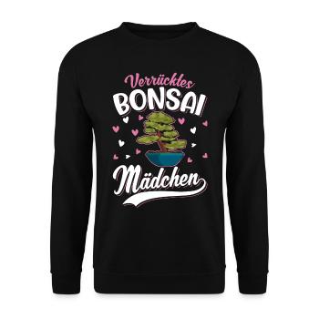 Verrücktes Bonsai Mädchen Bonsaibaum - Unisex Pullover - Schwarz - Vorne - Alina (178cm) & Michal (187cm)
