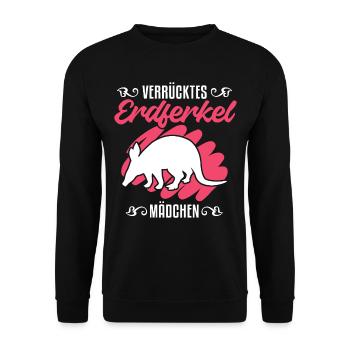 Verrücktes Erdferkel Mädchen - Unisex Pullover - Schwarz - Vorne - Alina (178cm) & Michal (187cm)