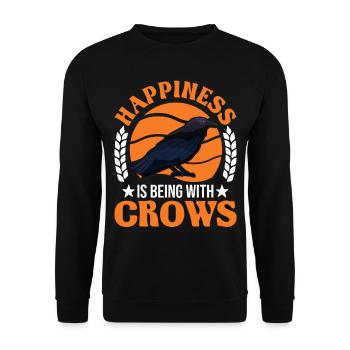 Happiness is being with Crows Rabe Krähe - Unisex Pullover - Schwarz - Vorne - Alina (178cm) & Michal (187cm)