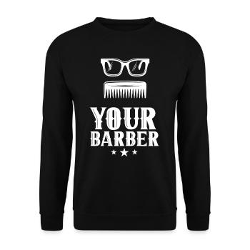 Dein Barbier Barbershop Barber Barbiere Beruf - Unisex Pullover - Schwarz - Vorne - Alina (178cm) & Michal (187cm)