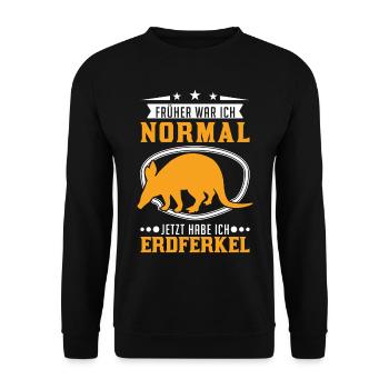 Früher war ich normal Jetzt habe ich Erdferkel - Unisex Pullover - Schwarz - Vorne - Alina (178cm) & Michal (187cm)
