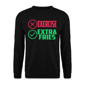 Übung Extra Pommes Exercise Extra Fries Fitness - Unisex Sweatshirt - black - Front - Alina (178cm) & Michal (187cm)
