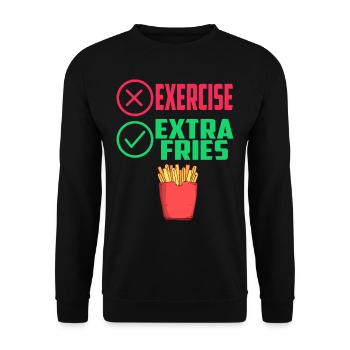 Übung Extra Pommes Exercise Extra Fries Fitness - Unisex Sweatshirt - black - Front - Alina (178cm) & Michal (187cm)