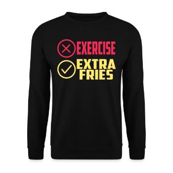 Übung Extra Pommes Exercise Extra Fries Fitness - Unisex Sweatshirt - black - Front - Alina (178cm) & Michal (187cm)