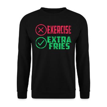 Übung Extra Pommes Exercise Extra Fries Fitness - Unisex Sweatshirt - black - Front - Alina (178cm) & Michal (187cm)