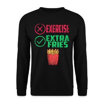 Übung Extra Pommes Exercise Extra Fries Fitness - Unisex Sweatshirt - black - Front - Alina (178cm) & Michal (187cm)