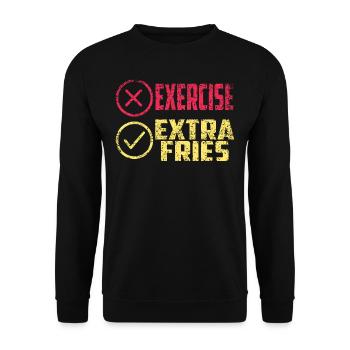 Übung Extra Pommes Exercise Extra Fries Fitness - Unisex Sweatshirt - black - Front - Alina (178cm) & Michal (187cm)