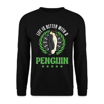 Life is better with a Penguin Pinguin - Unisex Pullover - Schwarz - Vorne - Alina (178cm) & Michal (187cm)