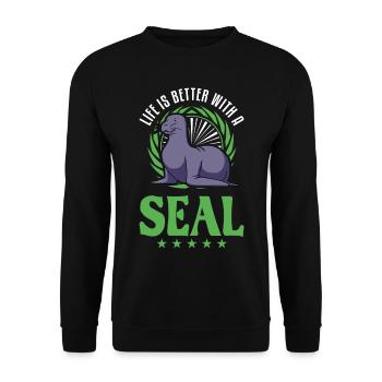 La vie est meilleure avec un phoque phoque lion - Sweat-shirt Unisexe - noir - Devant - Alina (178cm) & Michal (187cm)