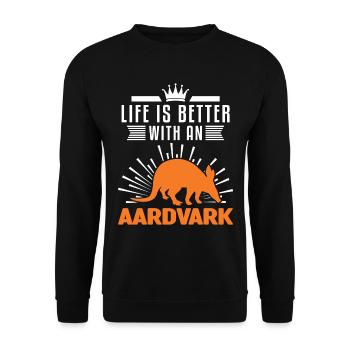 La vie est meilleure avec un Aardvark Erdferkel - Sweat-shirt Unisexe - noir - Devant - Alina (178cm) & Michal (187cm)