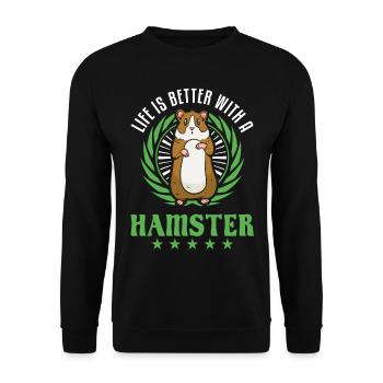 La vie est meilleure avec un Hamster Hamster Golden Hamster Hamster - Sweat-shirt Unisexe - noir - Devant - Alina (178cm) & Michal (187cm)