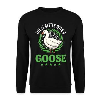 Life is better with a Goose Goose Breeder Goose - Unisex Sweatshirt - black - Front - Alina (178cm) & Michal (187cm)