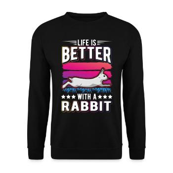 Life is better with a Rabbit Hase Kaninchen - Unisex Pullover - Schwarz - Vorne - Alina (178cm) & Michal (187cm)