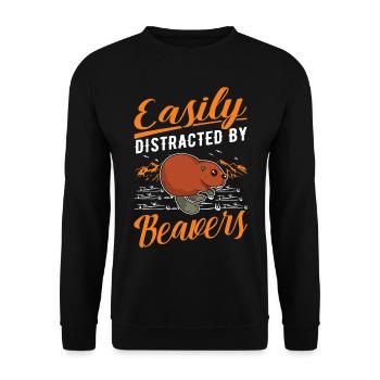 Easily distracted by Beavers Beaver - Unisex Sweatshirt - black - Front - Alina (178cm) & Michal (187cm)