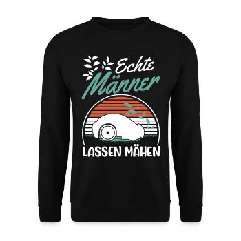 Echte Männer lassen mähen Mähroboter - Unisex Pullover - Schwarz - Vorne - Alina (178cm) & Michal (187cm)