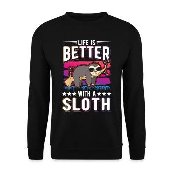 Life is better with a Sloth Faultier - Unisex Sweatshirt - black - Front - Alina (178cm) & Michal (187cm)
