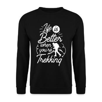 Life is better when you hike trekking - Unisex Sweatshirt - black - Front - Alina (178cm) & Michal (187cm)