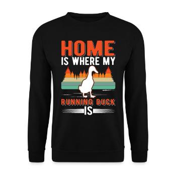 La maison est l’endroit où mon canard qui court est Laufente - Sweat-shirt Unisexe - noir - Devant - Alina (178cm) & Michal (187cm)