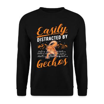 Easily distracted by Geckos Leopardgecko - Unisex Pullover - Schwarz - Vorne - Alina (178cm) & Michal (187cm)
