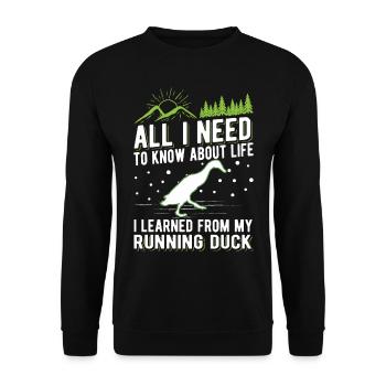 Indian Runner Duck Running Duck - Unisex Sweatshirt - black - Front - Alina (178cm) & Michal (187cm)