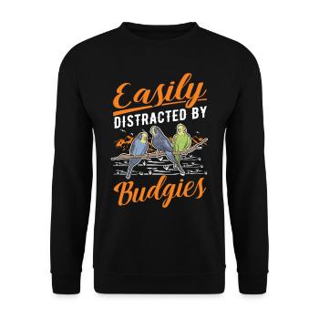 Easily distracted by Budgies Budgie - Unisex Sweatshirt - black - Front - Alina (178cm) & Michal (187cm)