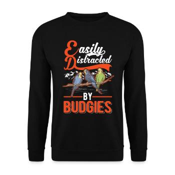 Easily distracted by Budgies Budgie - Unisex Sweatshirt - black - Front - Alina (178cm) & Michal (187cm)
