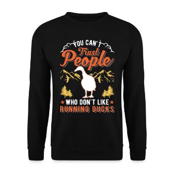 Indian Runner Duck Gift Running Duck - Unisex Sweatshirt - black - Front - Alina (178cm) & Michal (187cm)