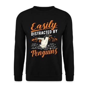 Easily distracted by Penguins Pinguin - Unisex Pullover - Schwarz - Vorne - Alina (178cm) & Michal (187cm)