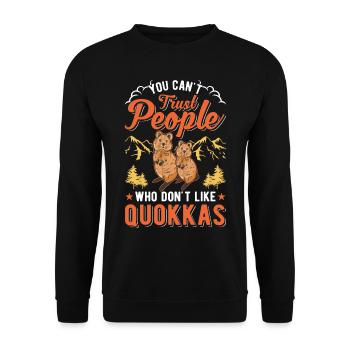 Quokka Geschenk Kurzschwanzkänguru - Unisex Pullover - Schwarz - Vorne - Alina (178cm) & Michal (187cm)
