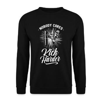 Niemand Interessiert Es Kick Härter Kickboxen Team - Unisex Pullover - Schwarz - Vorne - Alina (178cm) & Michal (187cm)