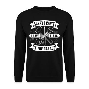 Je ne peux pas J’ai des plans dans le passe-temps garage - Sweat-shirt Unisexe - noir - Devant - Alina (178cm) & Michal (187cm)