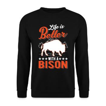 Life is better with a buffalo water buffalo - Unisex Sweatshirt - black - Front - Alina (178cm) & Michal (187cm)