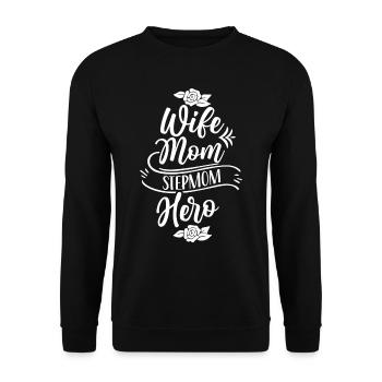 Ehefrau Mutter Stiefmutter Heldin Kind Ziehmutter - Unisex Pullover - Schwarz - Vorne - Alina (178cm) & Michal (187cm)
