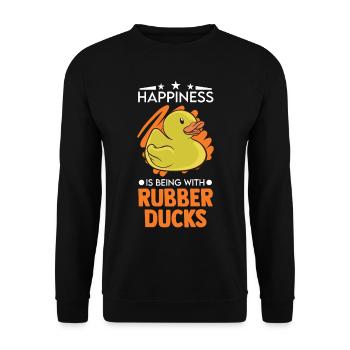 Squeaky Duck Happiness Bathing Duck Rubber Duck - Unisex Sweatshirt - black - Front - Alina (178cm) & Michal (187cm)