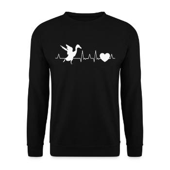Indische Laufente Herzschlag Flaschenente - Unisex Pullover - Schwarz - Vorne - Alina (178cm) & Michal (187cm)